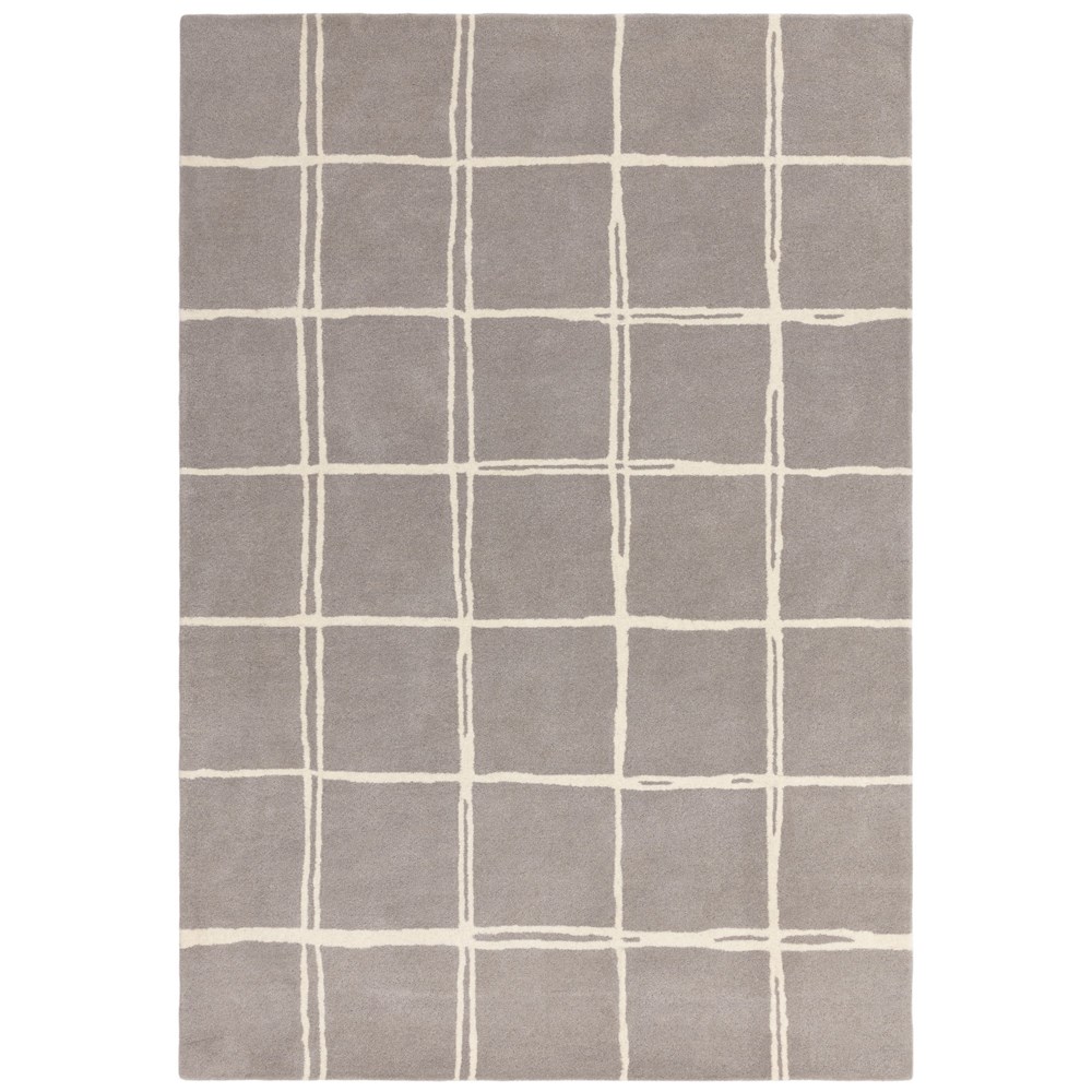 Albany Grid Modern Geometric Wool Rugs in Silver Grey